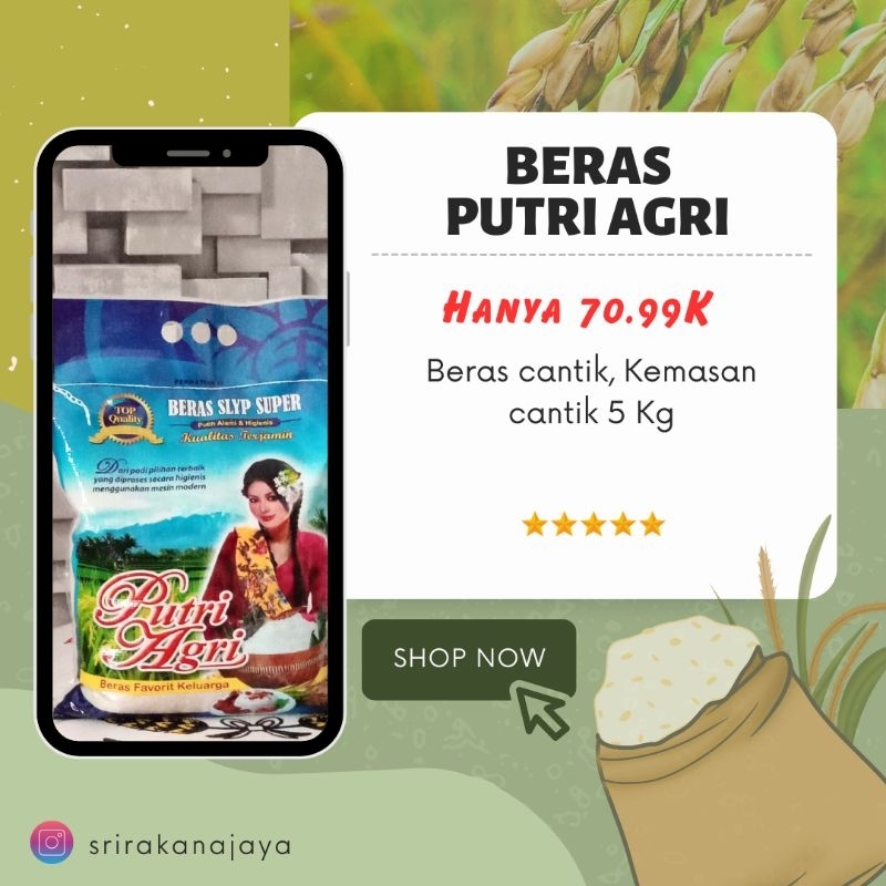 

Beras Putri Agri 5 Kg/ Beras murah 5Kg/ Beras Premium 5Kg