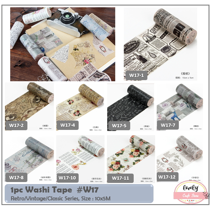 

LovelyCraftStore | W17 ~ 1pc 5M Washi Masking Tape tipe Retro/klasik Vintage Bujo Journal Tape for decoration, Deco Tape