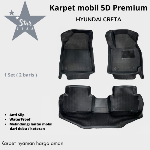 Karpet mobil 5d Hyundai Creta motif karbon