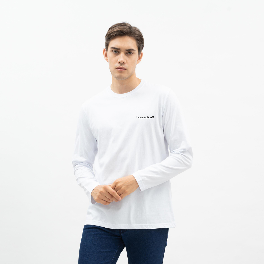 Houseofcuff Kaos Cotton Combed Lengan Panjang Pria Putih/ Krem/ Coklat