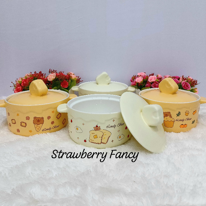 SP2333 Mangkok  / Mangkuk Panci Keramik Set Tutup Keramik Bear