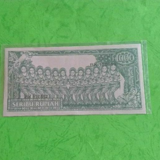 Uang kuno 1000 Soekarno Menggulung Hijau 12 Penari