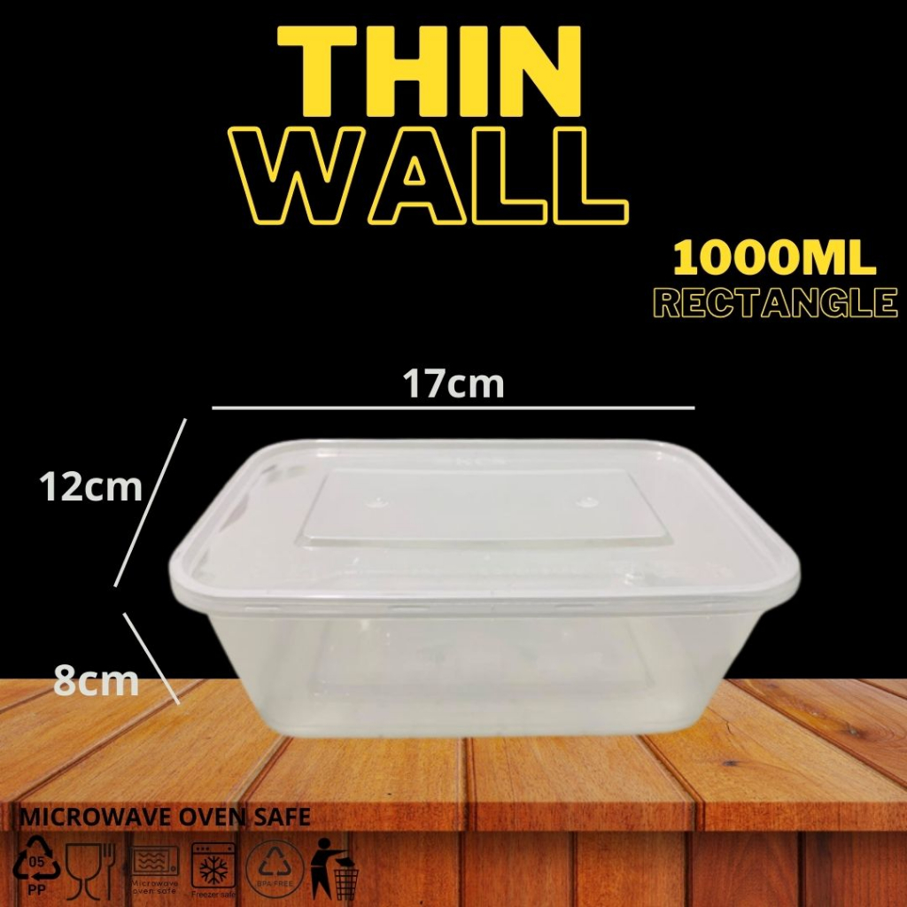 Kotak Makan Thinwall 1000ML Plastik Food Container Food Grade/Tepak Makanan/Tempat bekal/Lunch Box