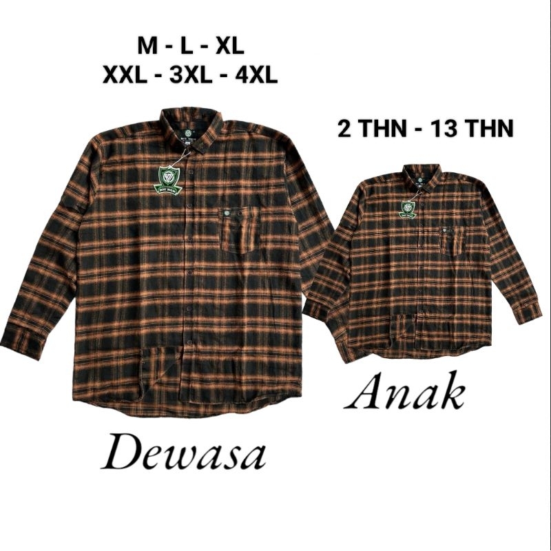 KEMEJA FLANEL COUPLE DEWASA DAN ANAK KEMEJA JUMBO KEMEJA FLANEL VETERANO COKLAT