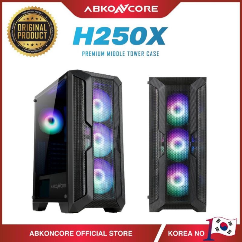 CASING ABKONCORE HELIOS H250X TEMPERED GLASS INCLUDE 4x FAN