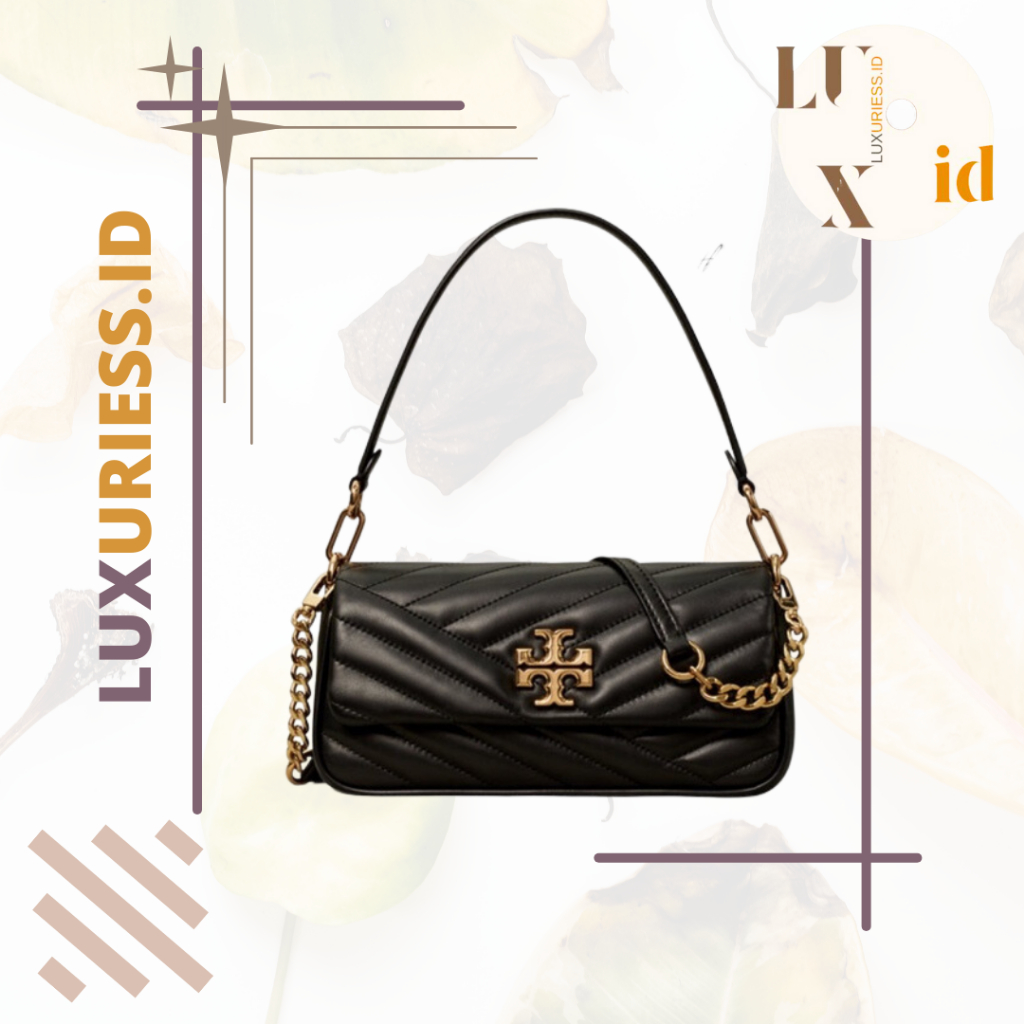 TORY BURCH KIRA CHEVRON SMALL FLAP SHOULDER BAG BLACK