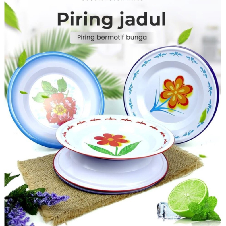 IS - PIRING ENAMEL MOTIF AYAM JAGO 22CM - PIRING SENG AYAM JAGO