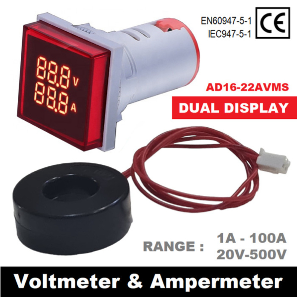 Unik Dual Volt Amper AM Meter Panel Listrik Pilot Lamp Digital Voltmeter AC Murah
