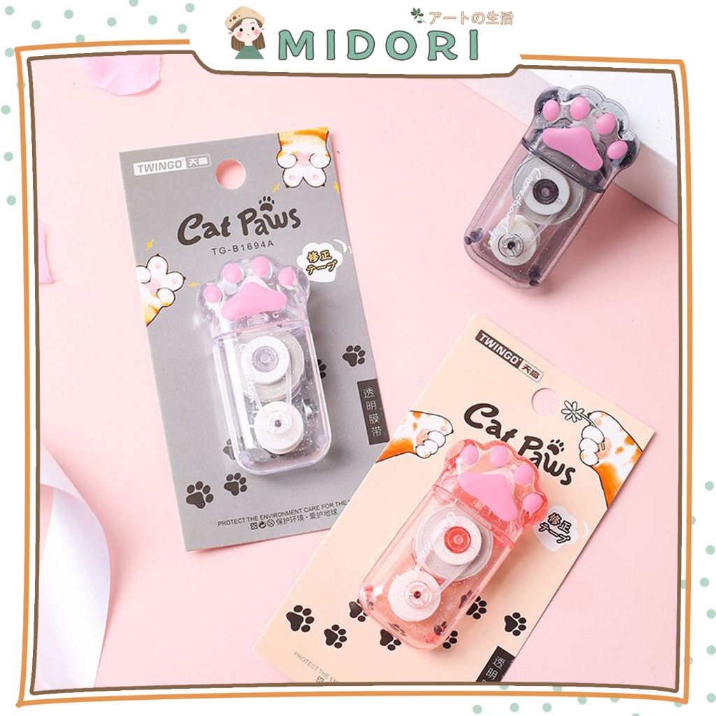 

[MIDORI] 1Pcs CORRECTION TAPE CAT PAW MINI/ 6M Pet Portabel Transparant Aesthetic Tipe X - F0221