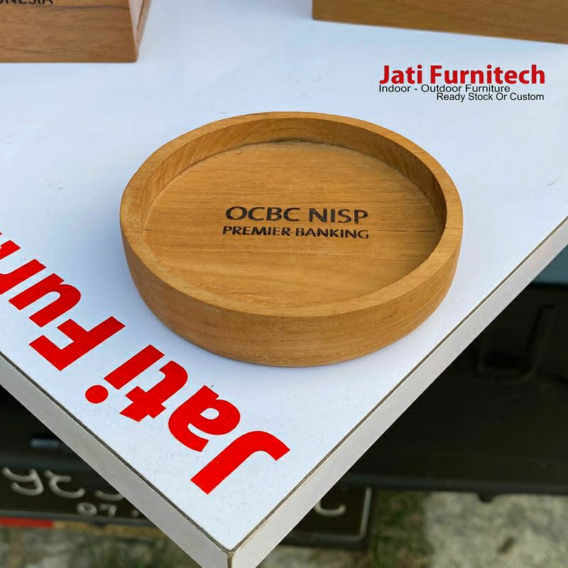 coaster gelas kayu jati - tatakan gelas kayu jati - custom logo grafir