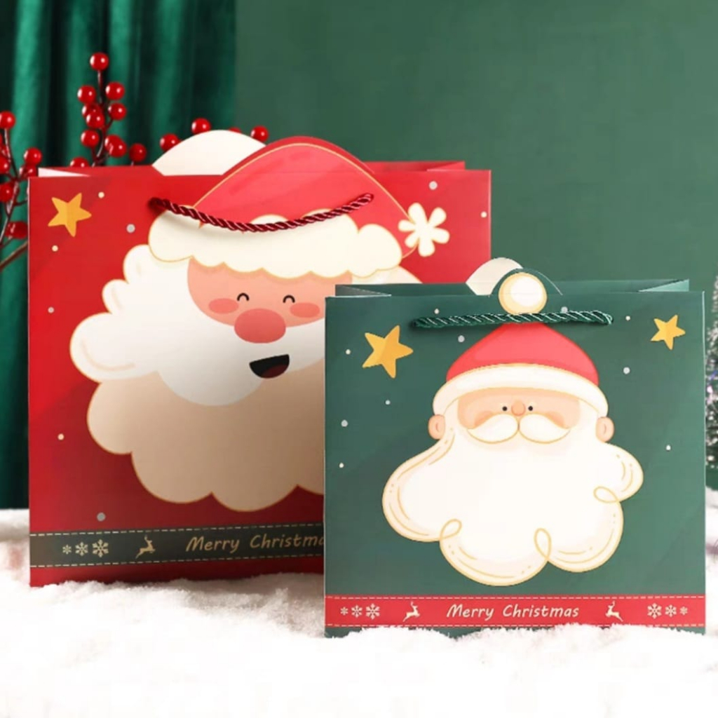 

(2pcs)SMILEY-PAPER BAG Natal Merry Christmas Tas Kado Hampers Aesthetic Gift Bag Natal Kotak Hadiah Santa