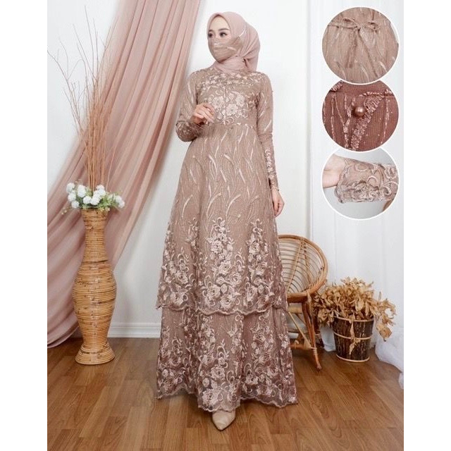 MAXI VIRA (M L XL XXL XXXL) GAMIS BRUKAT DRESS SUSUN FULL BRUKAT BUSUI FRIENDLY GAMIS PESTA KONDANGA