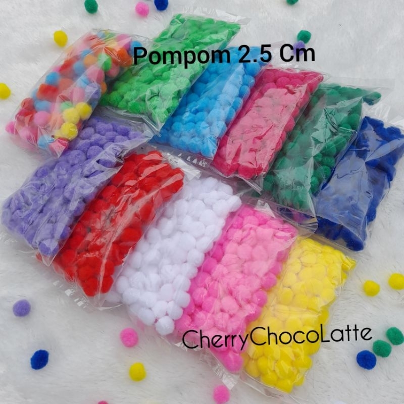 [ 100 Pcs ] Pompom Ukuran 2,5 cm / Pompom warna 2,5 cm / Pompom Warna-warni 2,5 cm / Pompom polos 2,