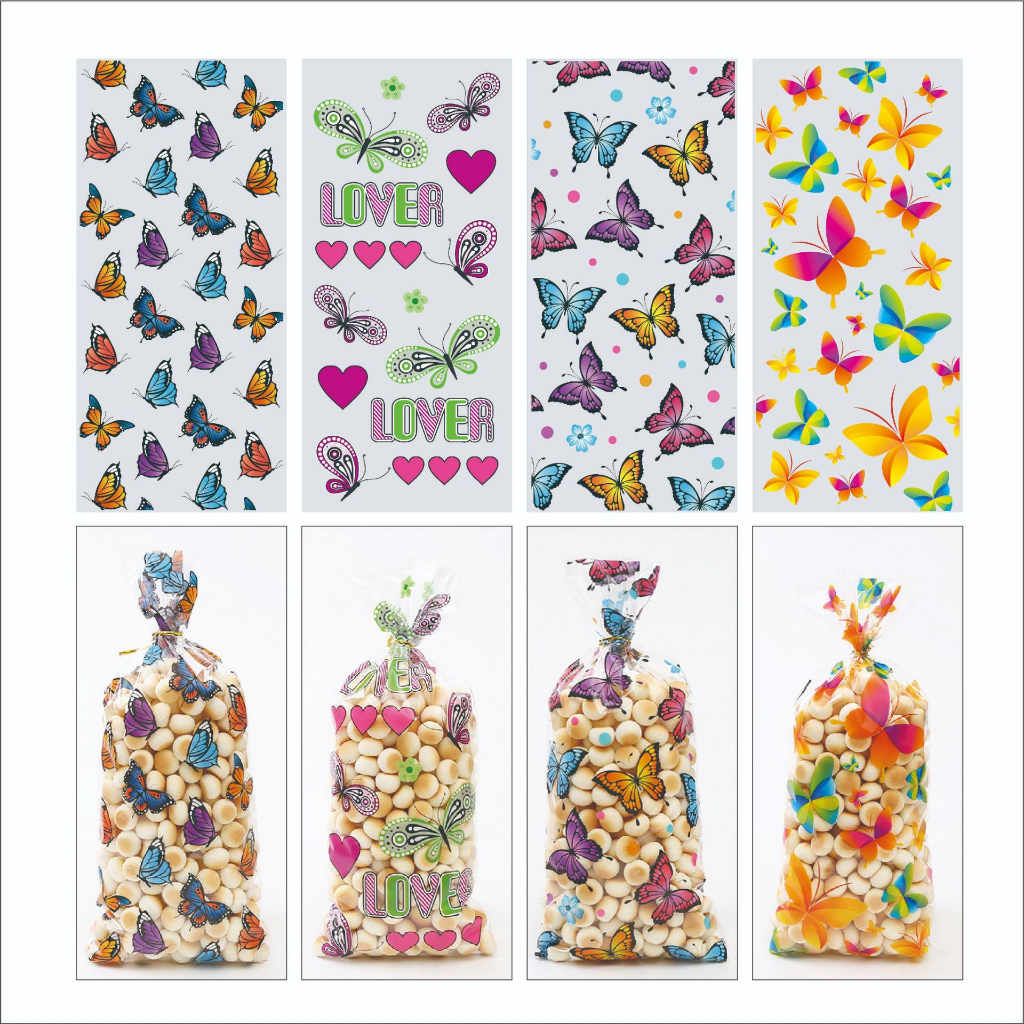 

50 PC PLASTIK KEMASAN BINGKISAN KUE COOKIES SNACK HAMPER ULANG TAHUN ANAK MOTIF BUTTERFLY KUPU KUPU