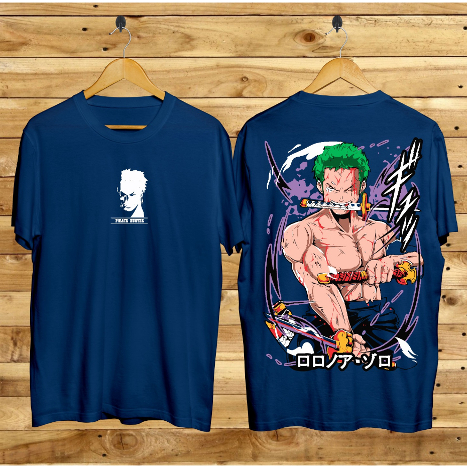 Baju Kaos T-shirt Distro Terbaru / Kaos One Piece Zoro 3 Sword Navy / Kaos Kekinian / Kaos Anime / K