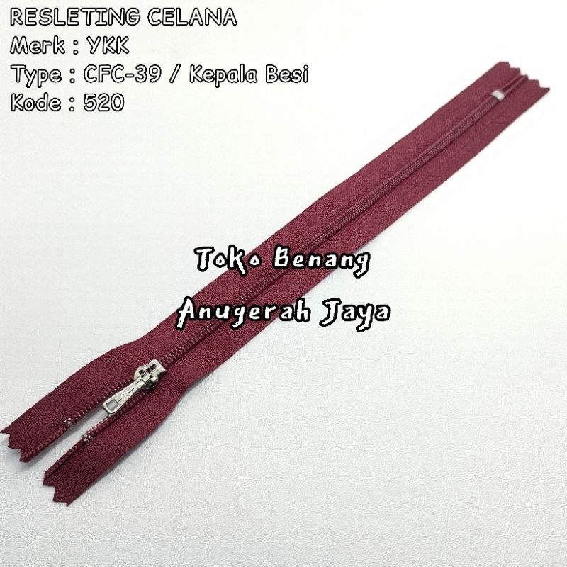 Resleting Celana 8 inch YKK CFC-39 No 520 Marun
