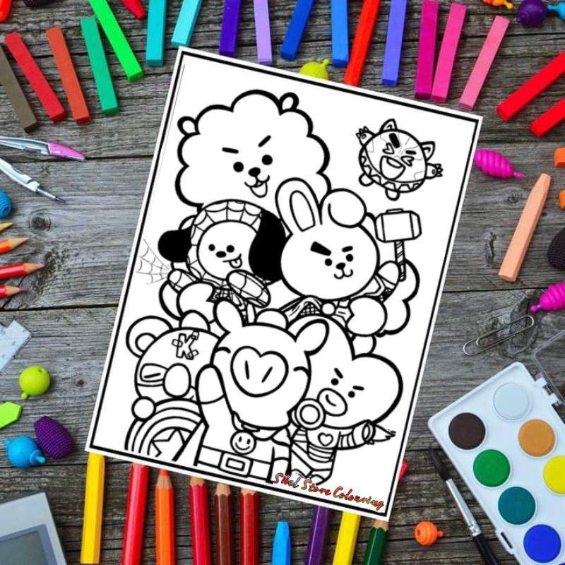 Kertas Mewarnai Gambar Isi 10 Lembar Tema BT21 / Kertas Gambar (10 Lembar)