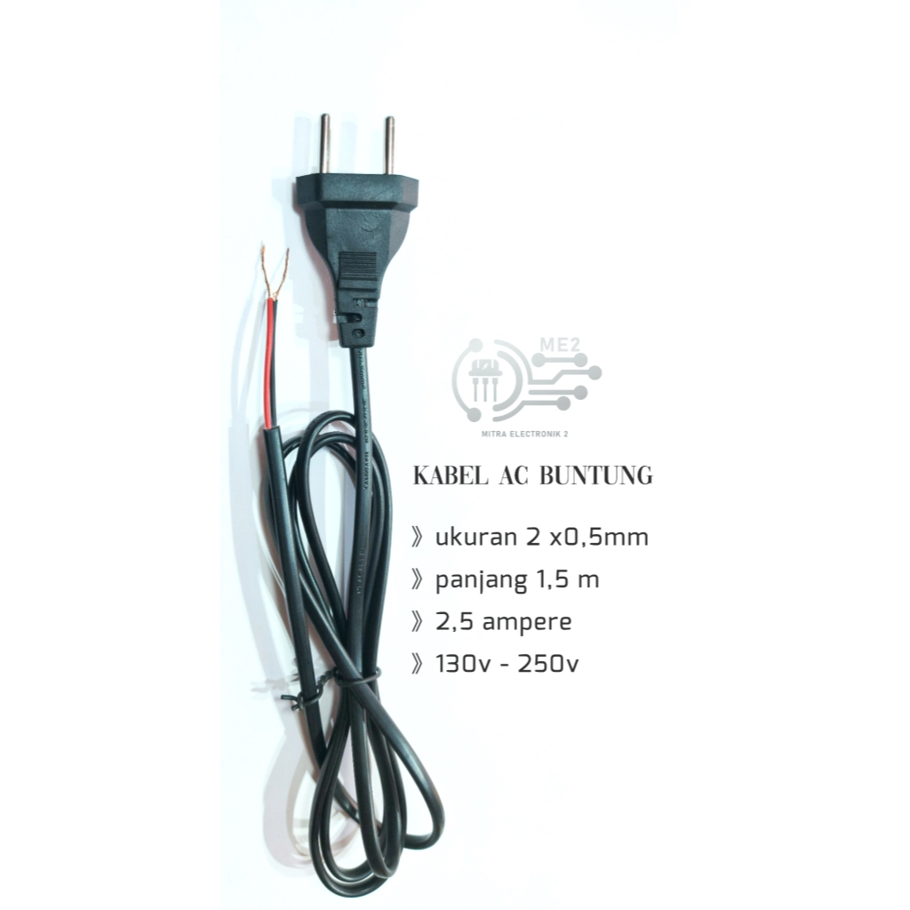 Kabel AC Buntung 1,5m Isi 2 Tembaga