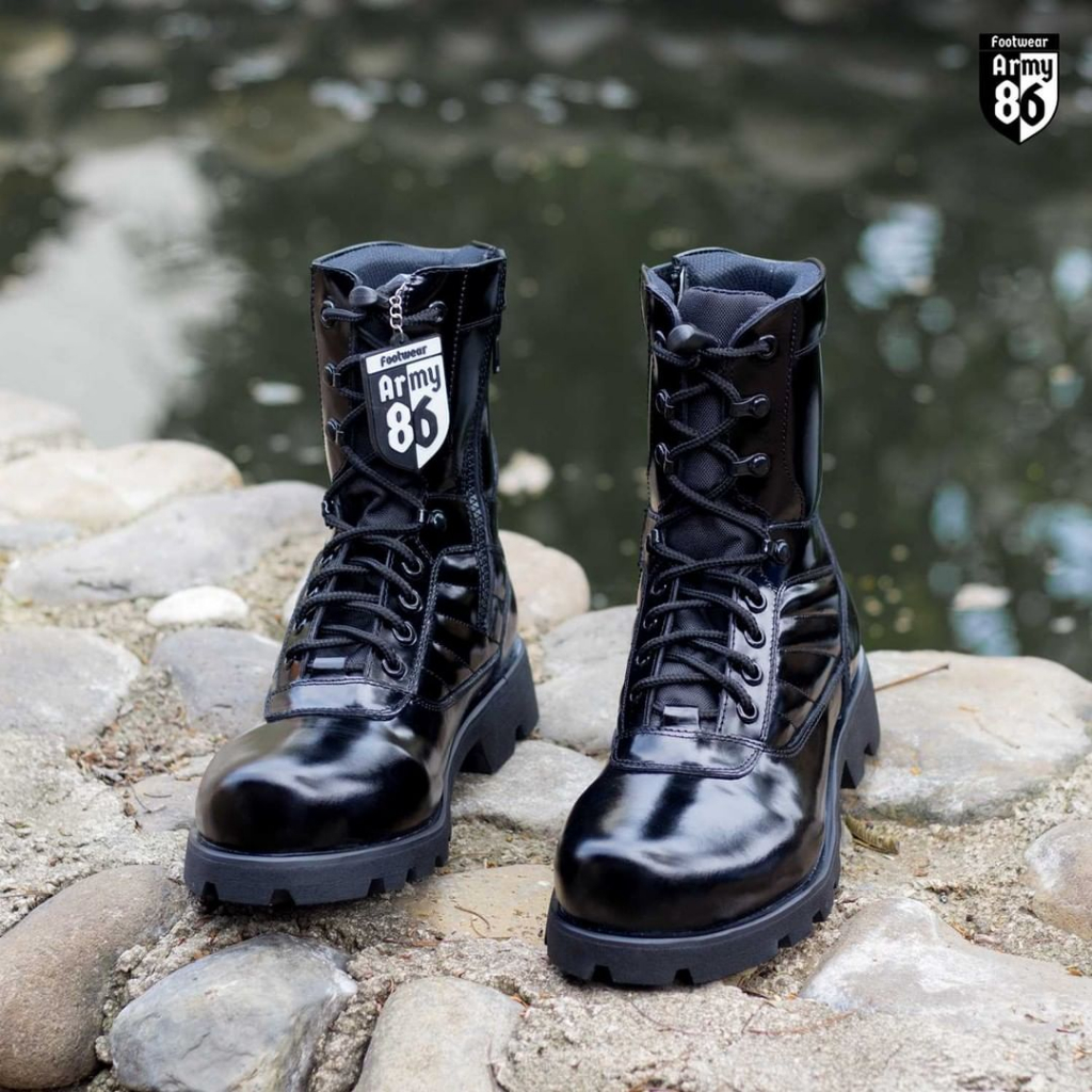 sepatu PDL Polri kulit full mengkilap asli