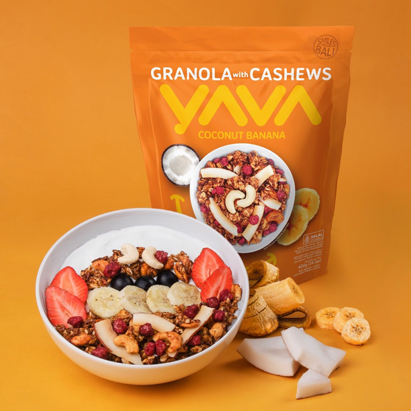 

East Bali Cashews Granola Yava 400 Gram, Coconut Banana, Coklat Vanila, Cemilan Sehat Cereal Mede, Sereal Mete