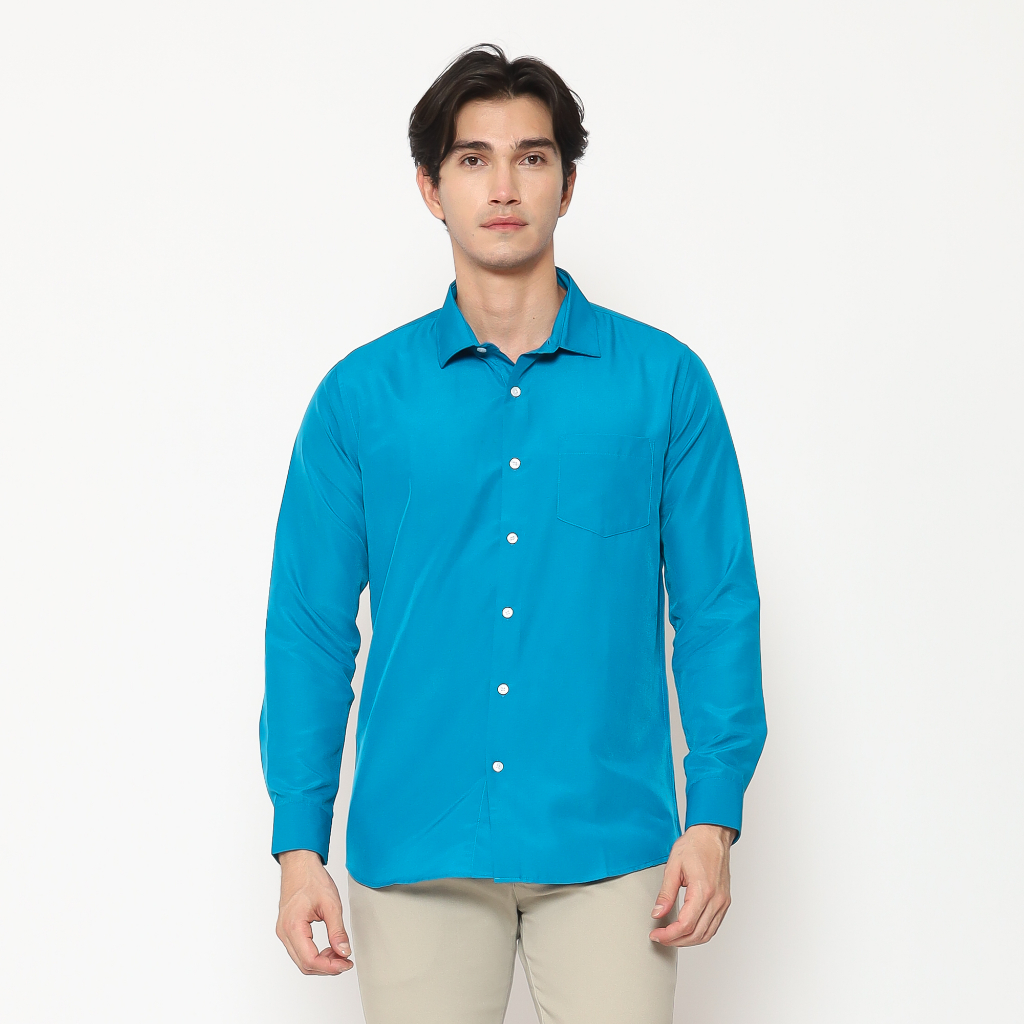 MAGINOT Kemeja Pria Basic Polos Panjang TEAL