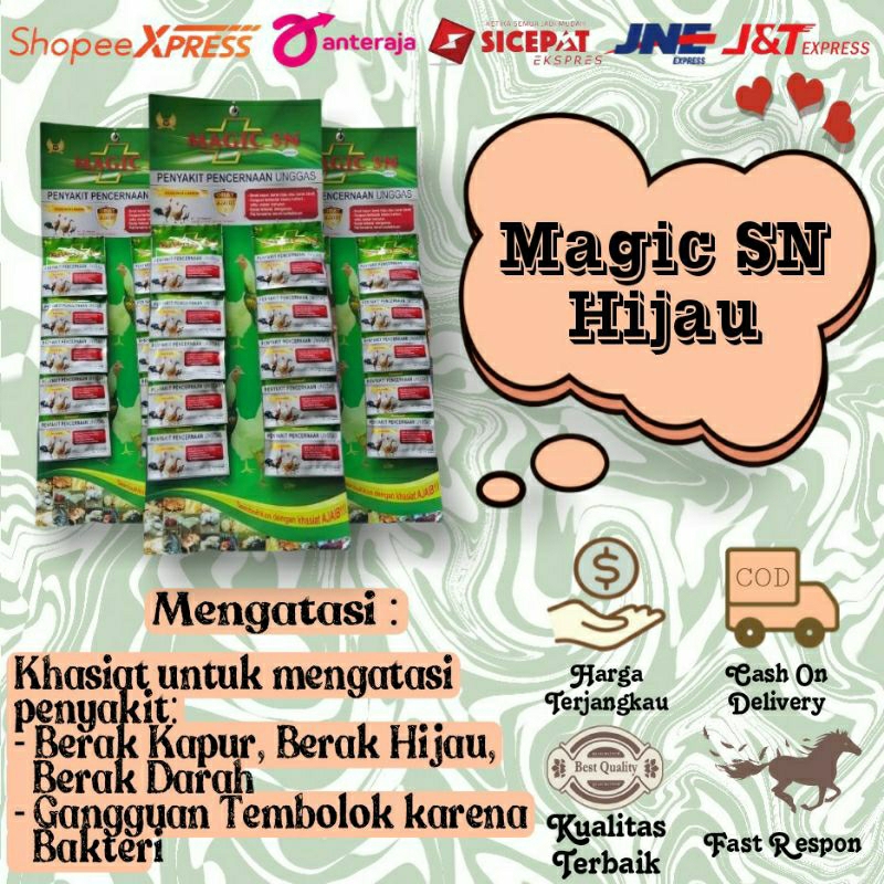 

Magic SN Hijau Obat Pencernaan Ayam ( 1 Renteng = 10 Sachet )