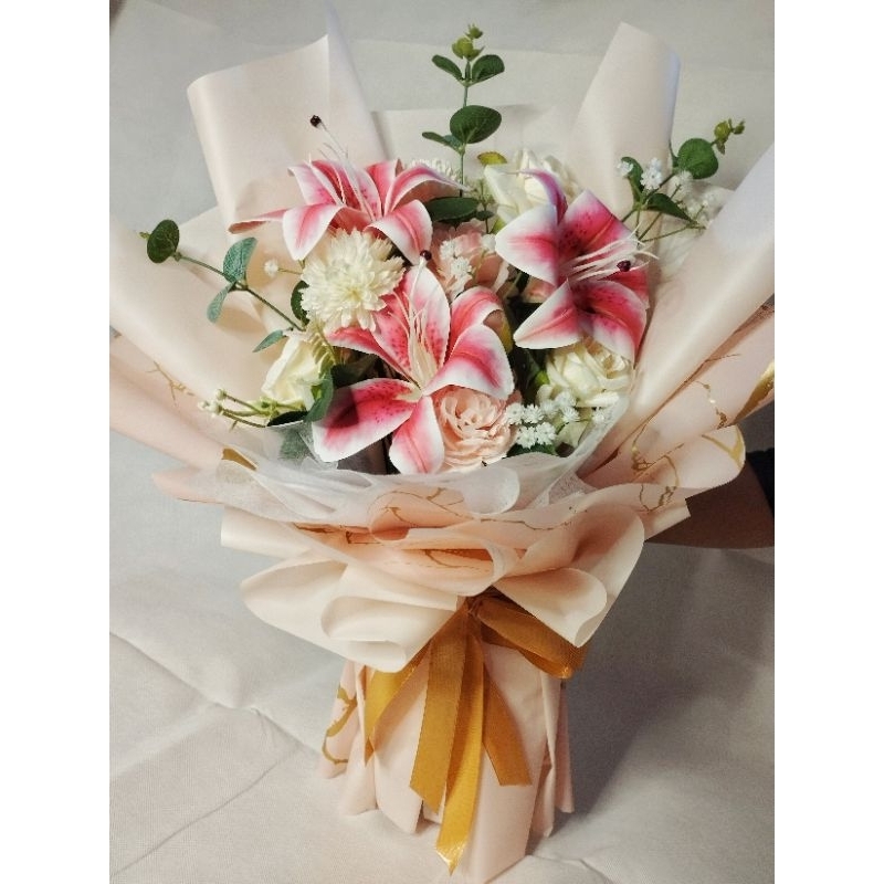 Flower Bouquet Pink Lily Buket Bunga