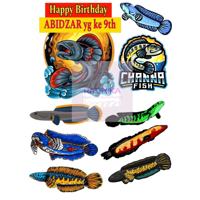 Topper hiasan kue ikan channa canna custom nama