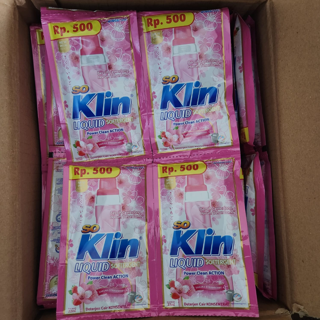 ( 4 Renteng / 48 Sachet ) Soklin Cair Renteng Rp. 500 Sakura Strawberry