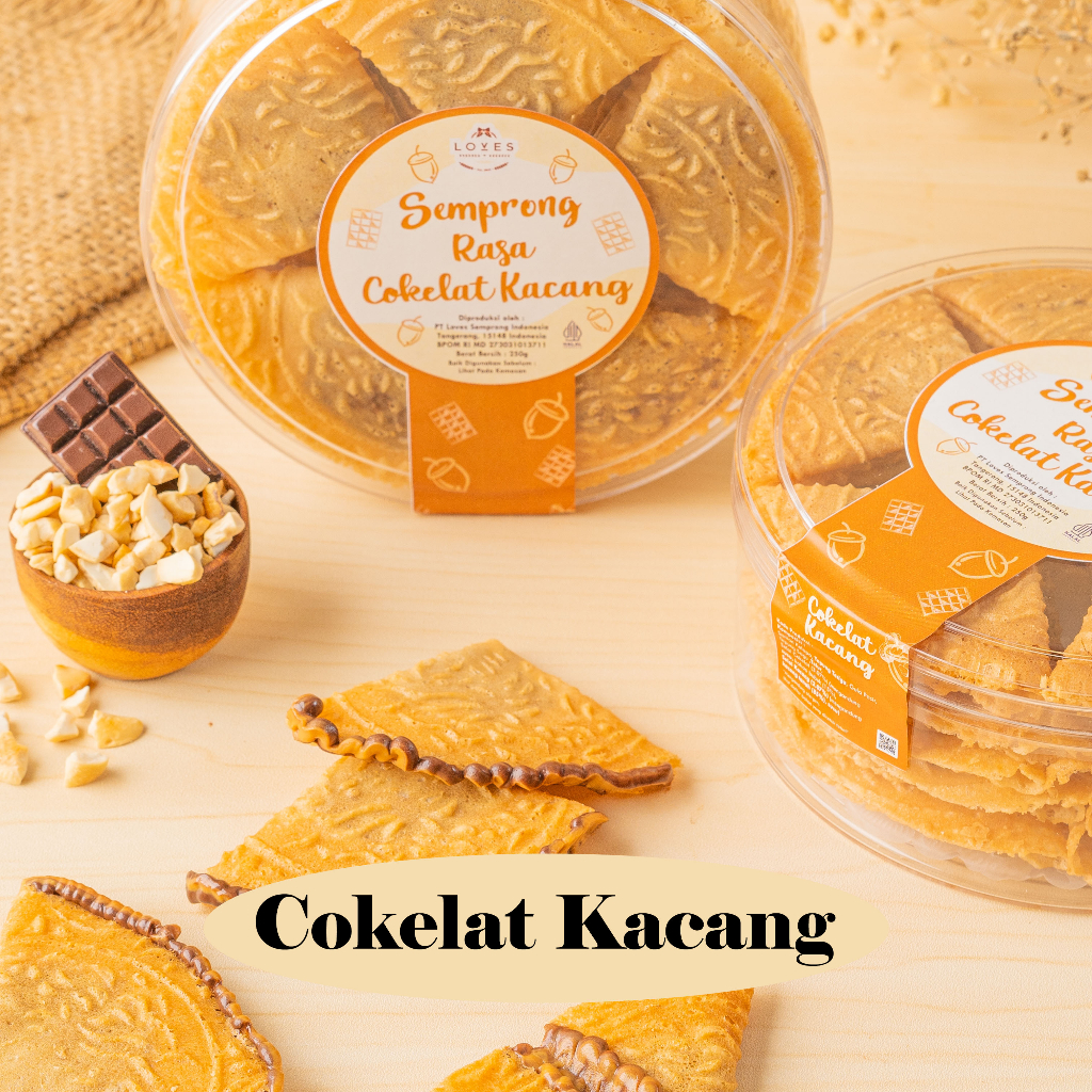 

LOVES SEMPRONG Kekinian — Cokelat Kacang — Kue Kering Loves Semprong Lipat Isi — Cokelat Kacang