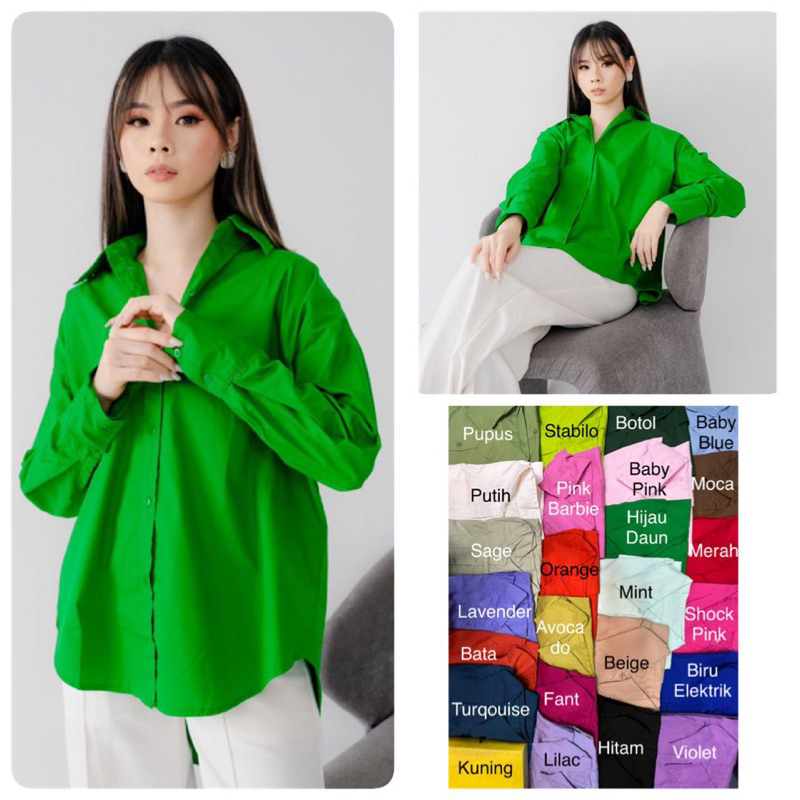 ButikDiana149 Atasan Kemeja Basic Wanita Bahan Katun Premium Polos Terbaru Dan Terlaris Varian Warna
