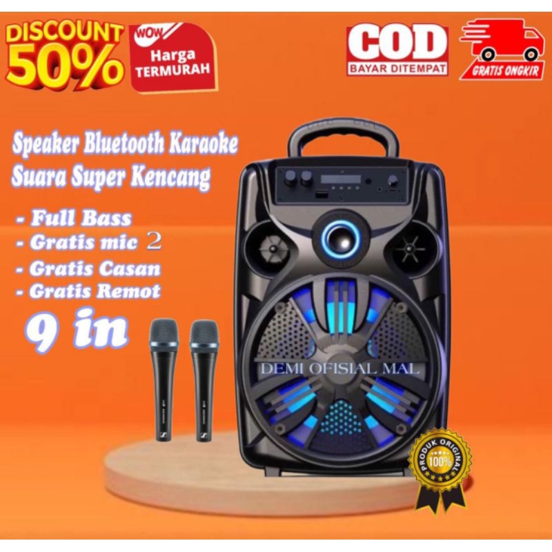 TERLARIS SPEAKER BLUETOOTH KARAOKE DAPAT 2 MIC UKURAN BESAR 9 INCHI SQRS / SALON SEPIKER AKTIF KAROK