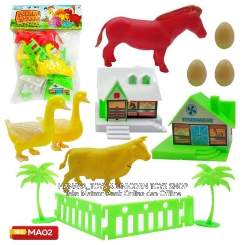 Mainan Hewan Hewanan Ternak Set Bebek Sapi Kerbau Kuda Bahan Plastik Warna - Mainan Anak Laki Laki