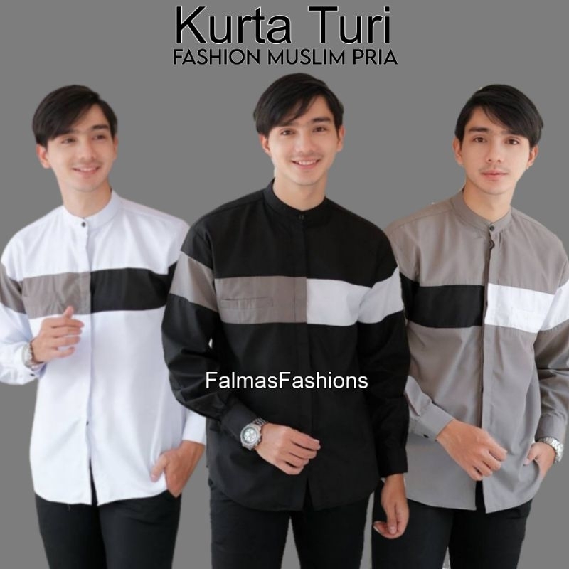 Koko Pria Gus Baju koko pria motif turi kombinasi hadroh lengan panjang katun vito adem warna hitam 