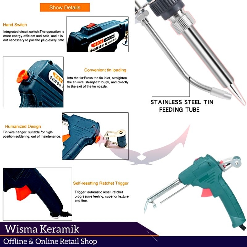 Solder iron otomatis tin gun 60W, solder listrik timah otomatis