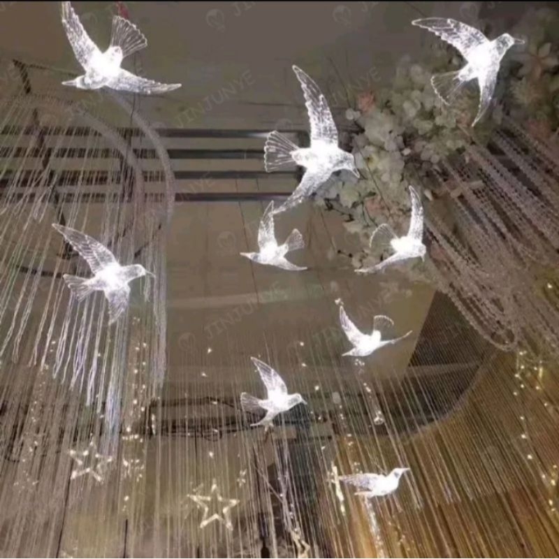Lampu burung akrilik burung plastik isi 10pcs led dekorasi lampu gantung