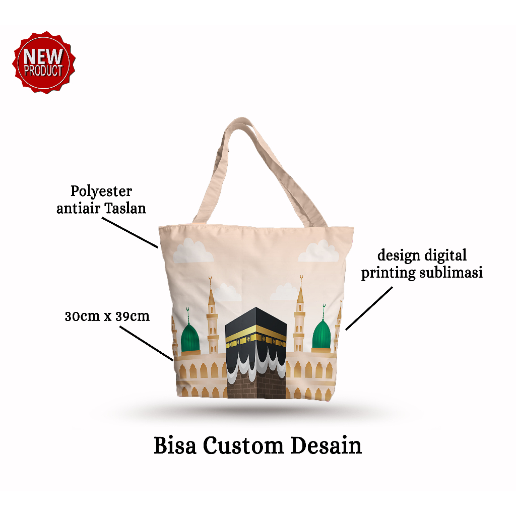 Totebag Tali Kain Taslan Antiair Tas Custom  Souvenir Oleh-oleh Haji Umroh