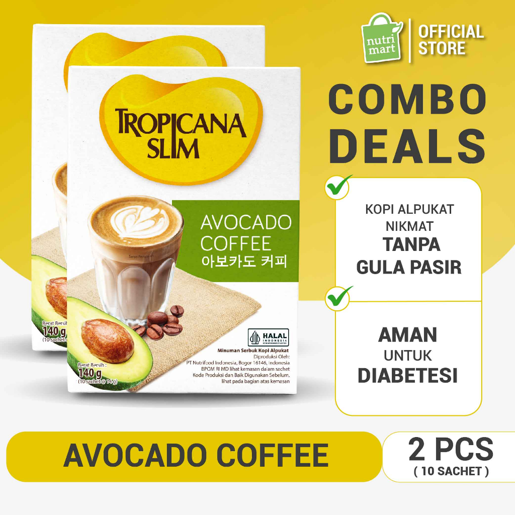 

Twin Pack - Tropicana Slim Avocado Coffee 10 Sachet - Kopi Susu Nikmat Tanpa Gula Pasir