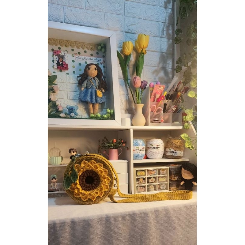 Tas rajut bulat bunga Matahari