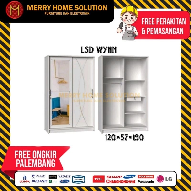 Lemari pakaian kayu sliding putih 2 pintu cermin LSD WYNN OLYMPIC