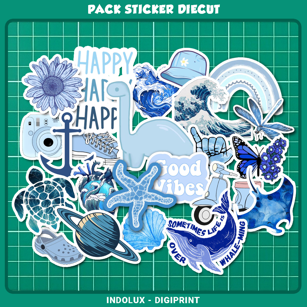 

43 Pcs Sticker Blue Pastel Watercolor Stiker Aesthetic Cantik Anak Perempuan Lucu Untuk Scrapbook