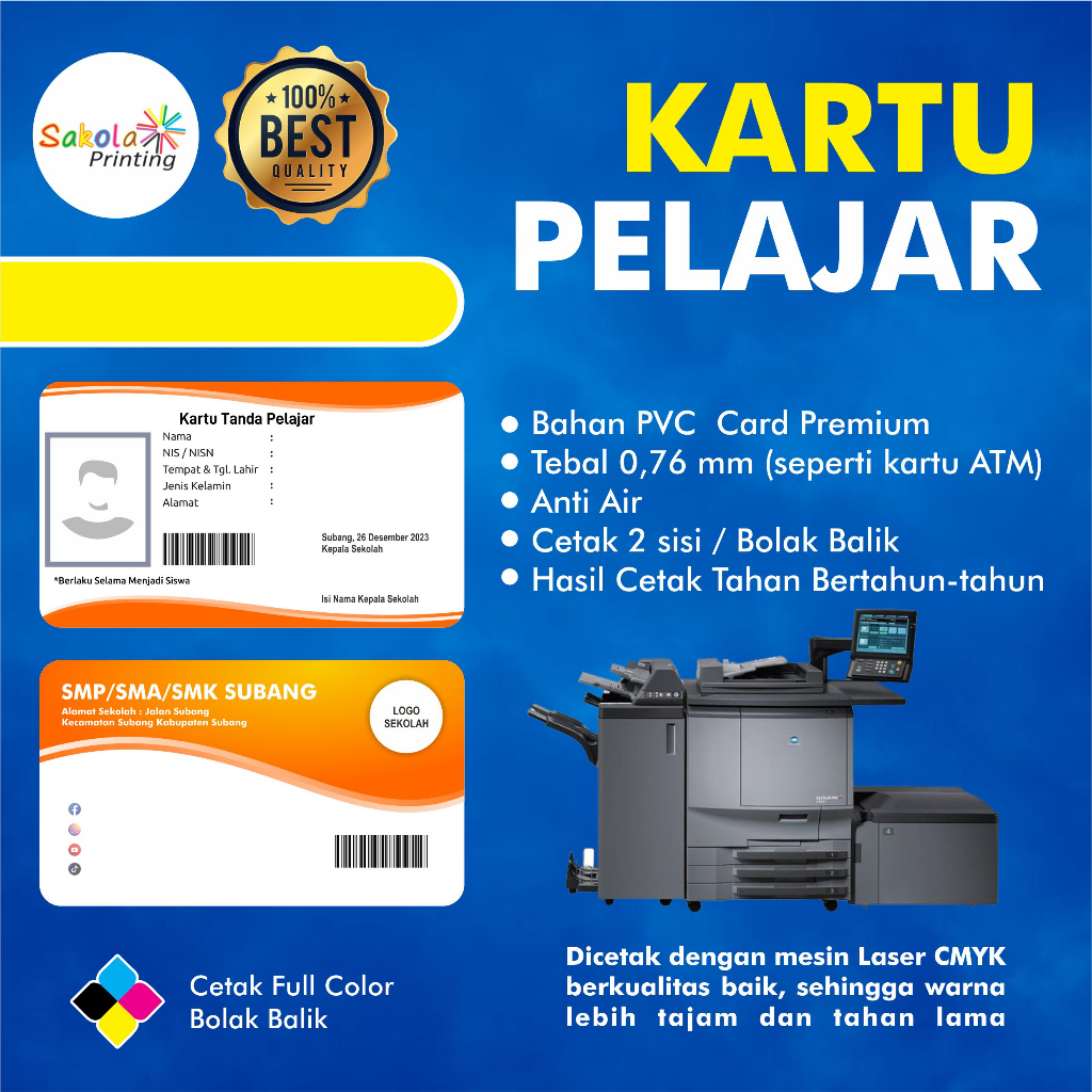 

CETAK KARTU PELAJAR BAHAN TEBAL - SATUAN DAN GROSIR