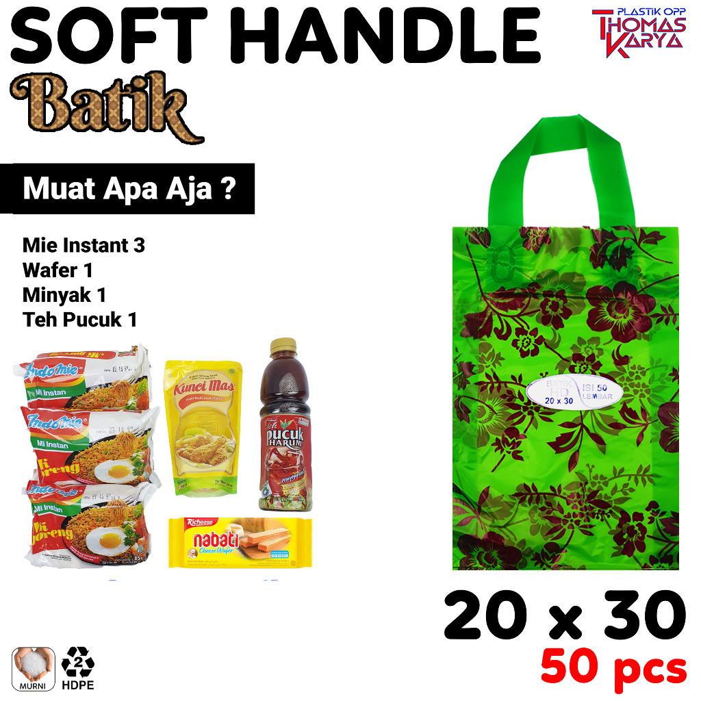 

RB Kantong Plastik Softhandle 22x25 Motif BATIK isi 50 Tas Hajatan Hidangan Bingkisan Snack Pesta