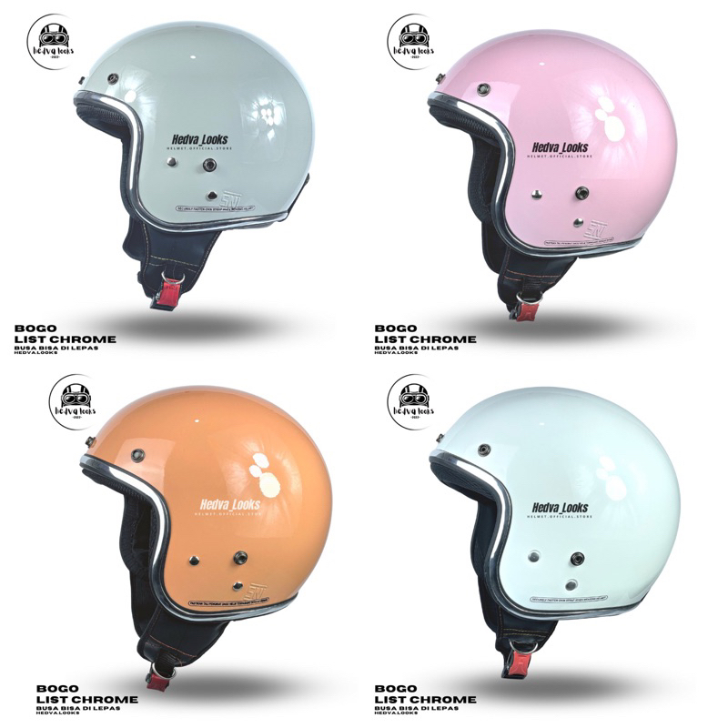 HELM BOGO LIST CHROME DEWASA WARNA SOLID FULL LEHER SNI