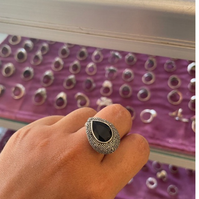 Cincin ring perak silver bali 925 batu quartz bun jawan tetes teardrop wanita pria custom elegant