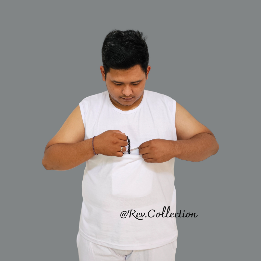 Singlet Putih Jumbo Pria Haji Umroh Kaos Adem 1 Kantong Depan Exclusive