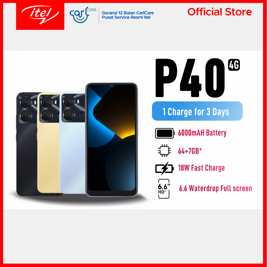itel P40 6000mAh 18W Fast Charging RAM 7GB (4+3GB) ROM 64GB GARANSI RESMI