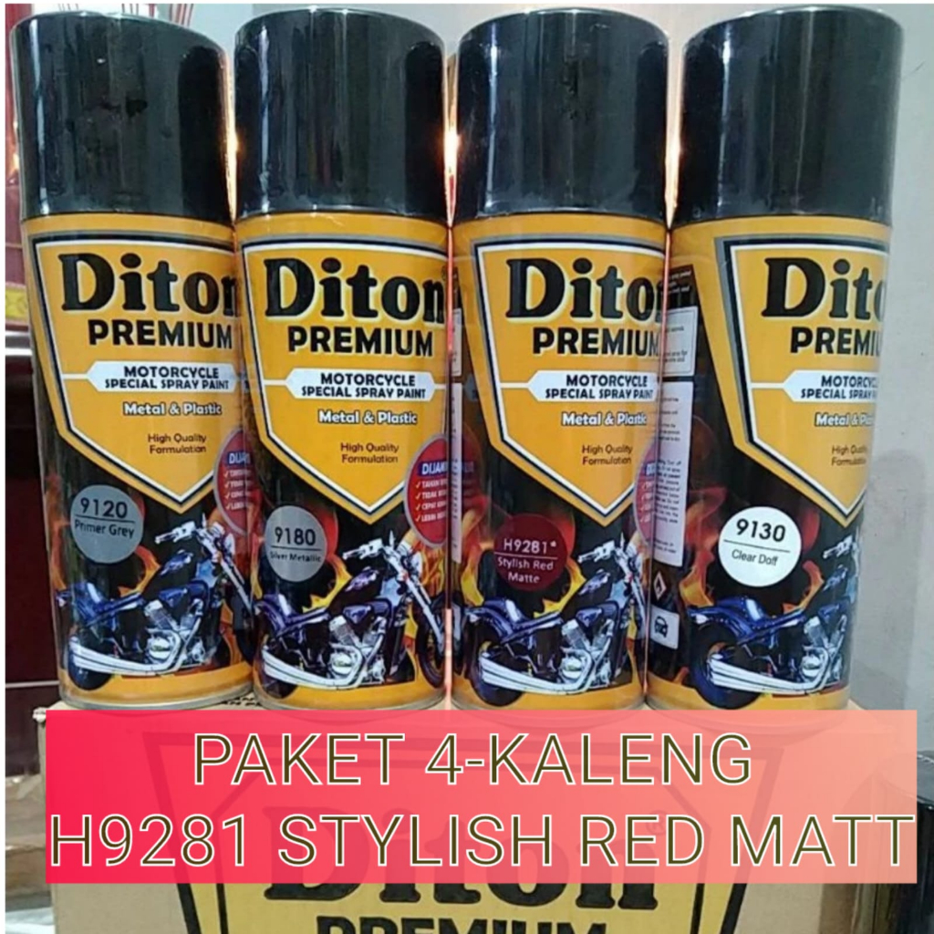 cat spray PAKET 4 KALENG pilok pilox diton premium stylish red matt h9281 9281 merah doff merah doff