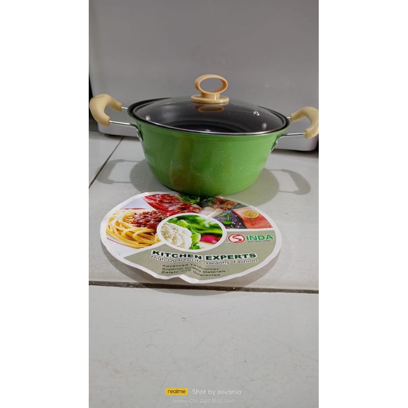 Panci Kuah Sinda Enamel 20 cm Plus Penutup Kaca Bisa COD