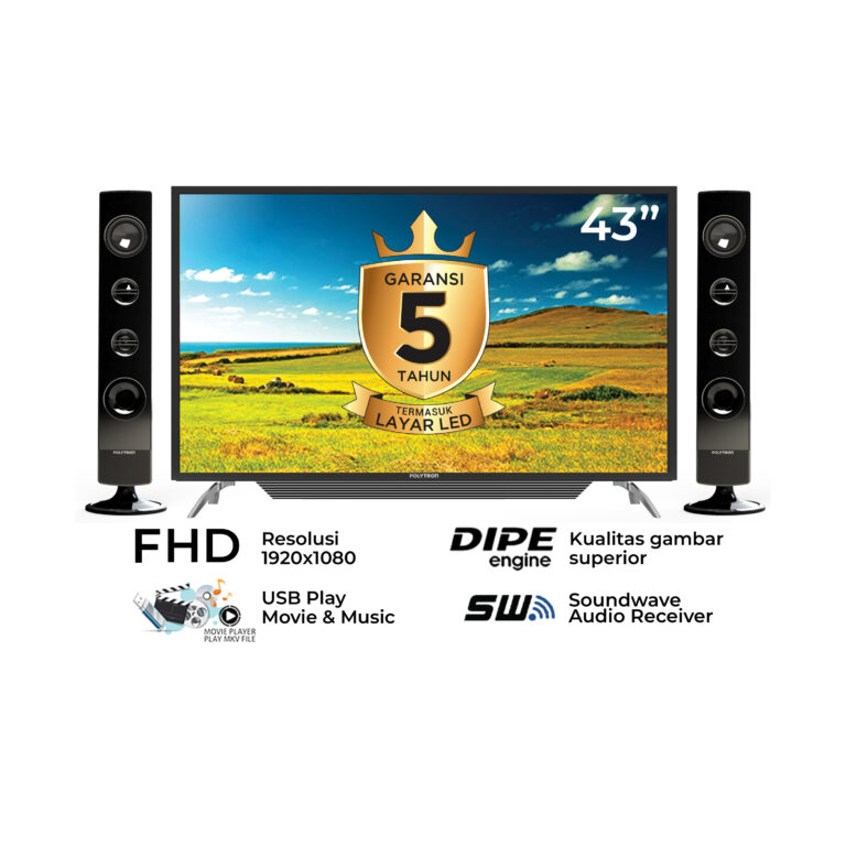 POLYTRON LED TV 43 Inch PLD 43TV1556 Digital Tower Speaker Cinemax FHD